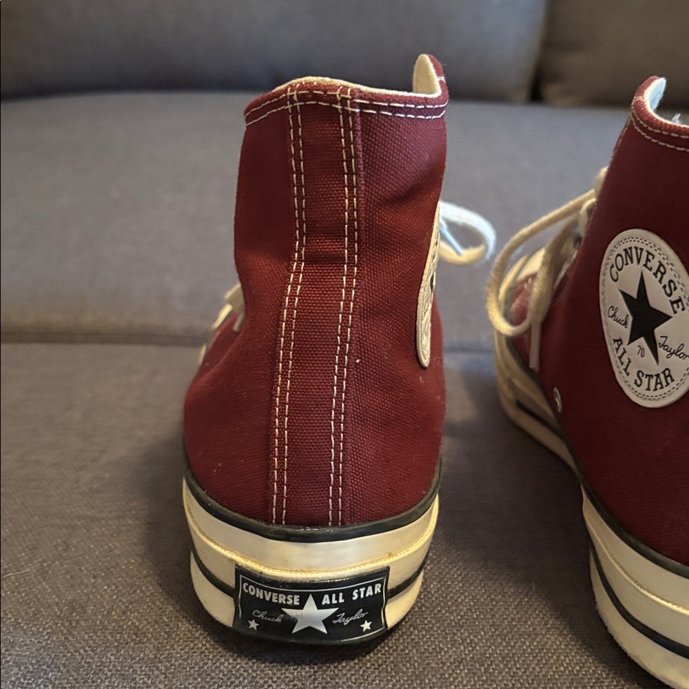 Converse High-Tops in Burgundy and Cream - Picture 6 of 7